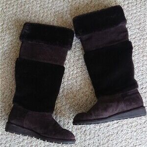 Stuart Weitzman dark brown Shearling & Suede Knee high Boots size 6